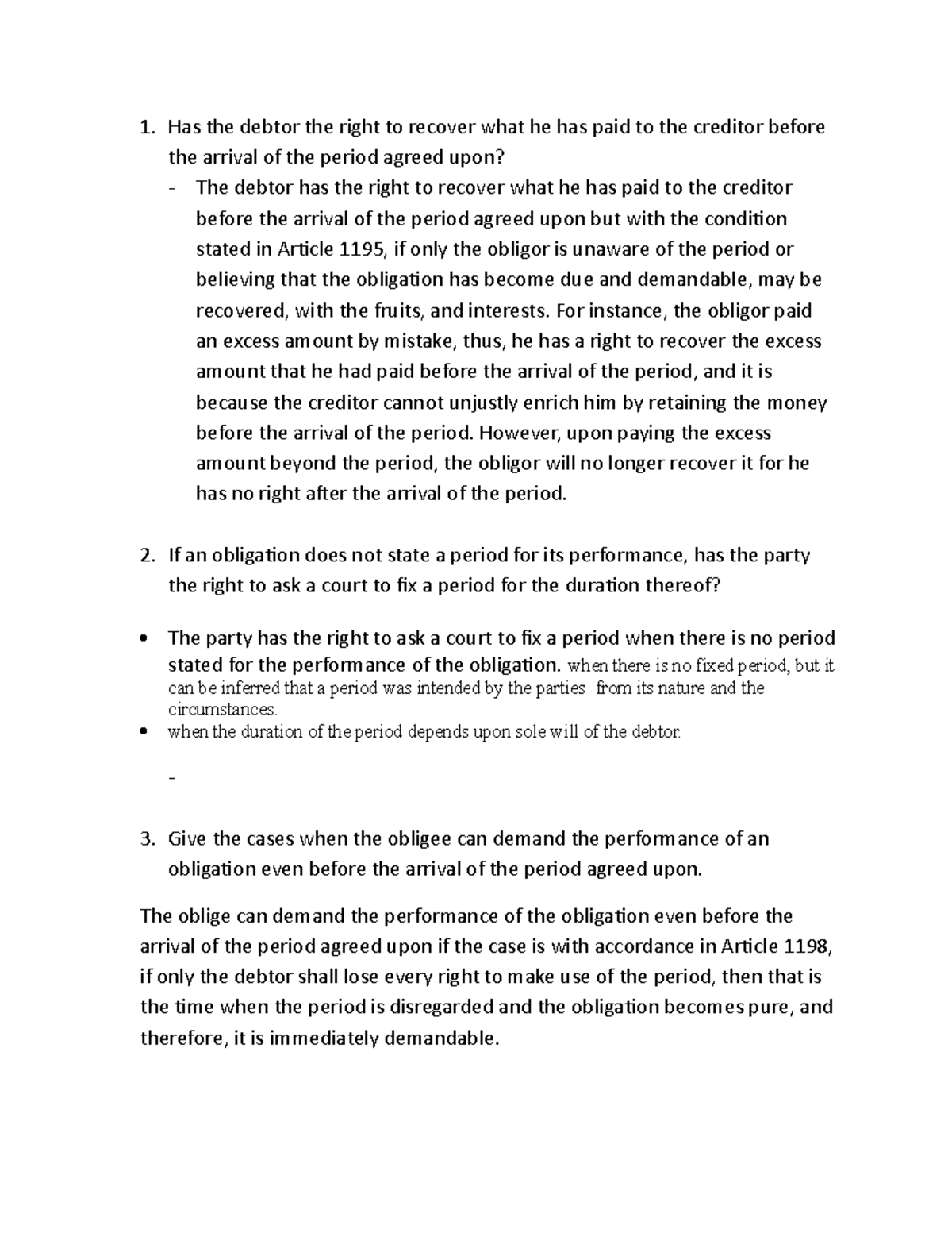 Law 1: Key Concepts on Debtor Rights and Obligation Performance - Studocu