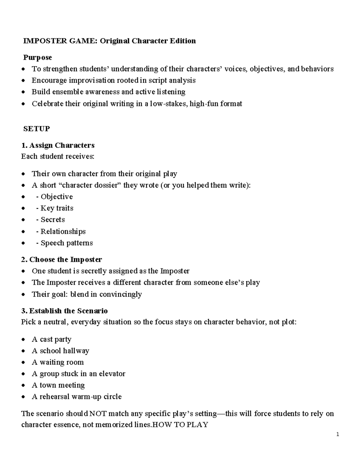 IMPOSTER GAME: Original Character Edition Activity Guide - Studocu