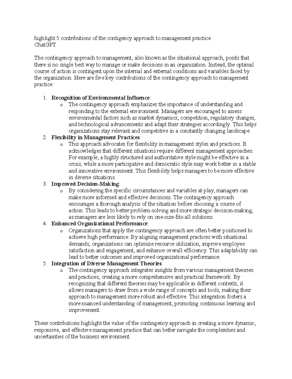 Ppm 2 - Contingency Approach Contributions to Management - Studocu