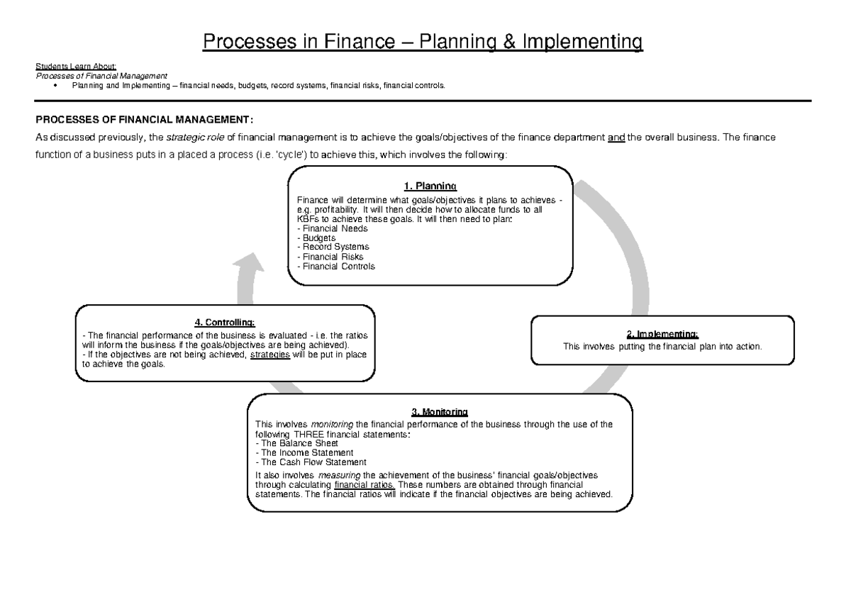L5 Finance - Financial Management Processes: Planning & Implementing ...