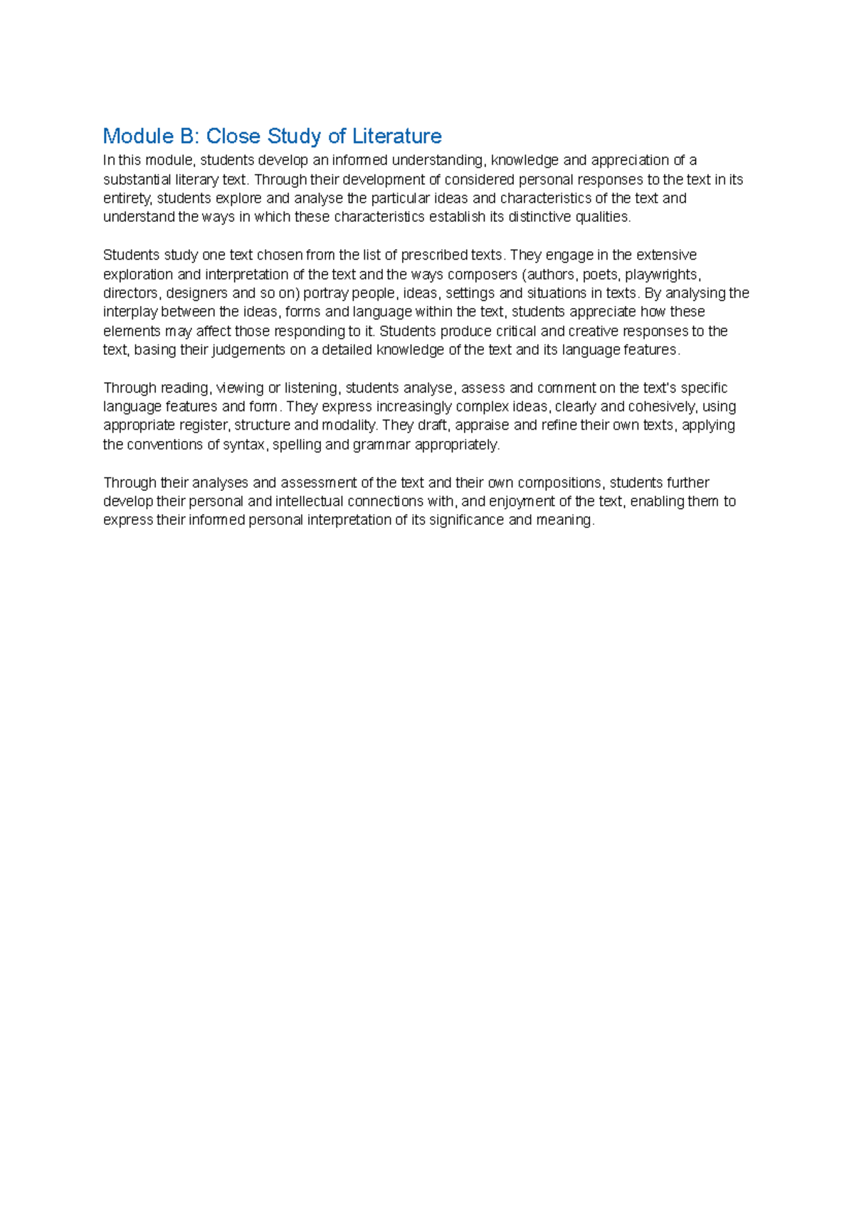 Module B Close Study of Literature - Through their development of ...