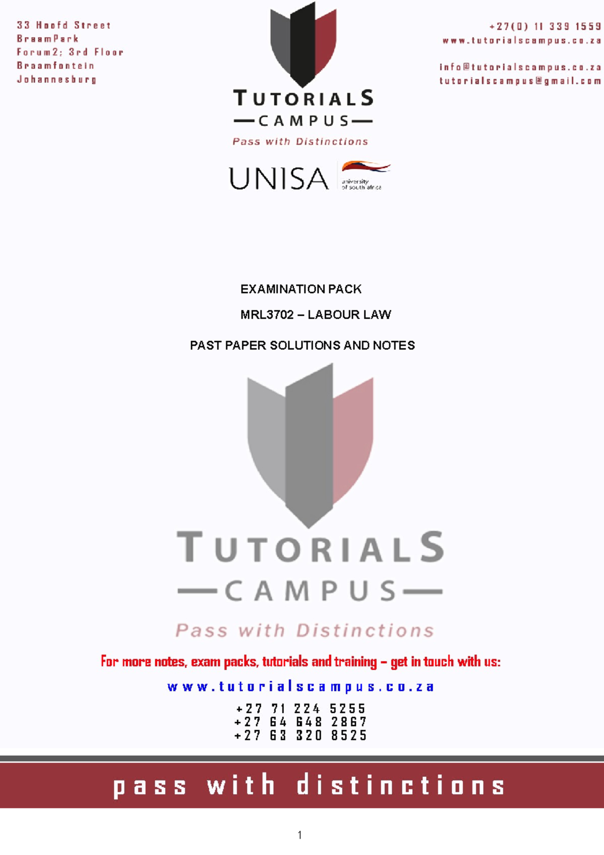 MRL3702 Labour Law Exam Pack Solutions & Past Papers (2016-2020) - Studocu
