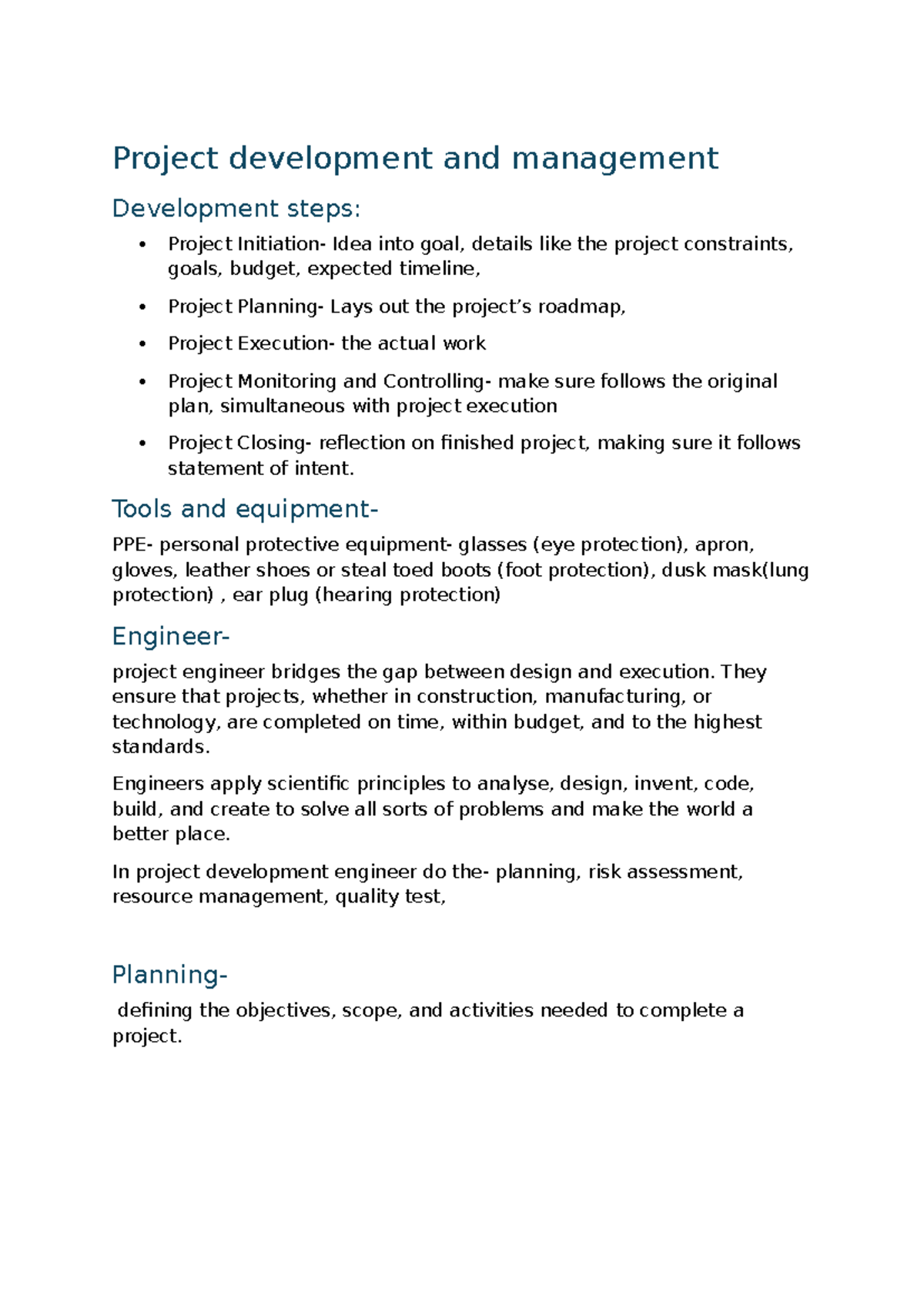 Project Development and Management Steps: STEM YR 10 Guide - Studocu