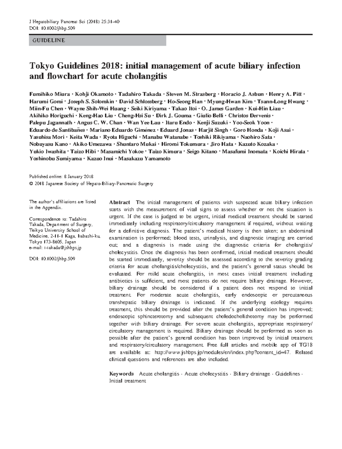 Tokyo Guidelines 2018: Initial Management of Acute Biliary Infection ...