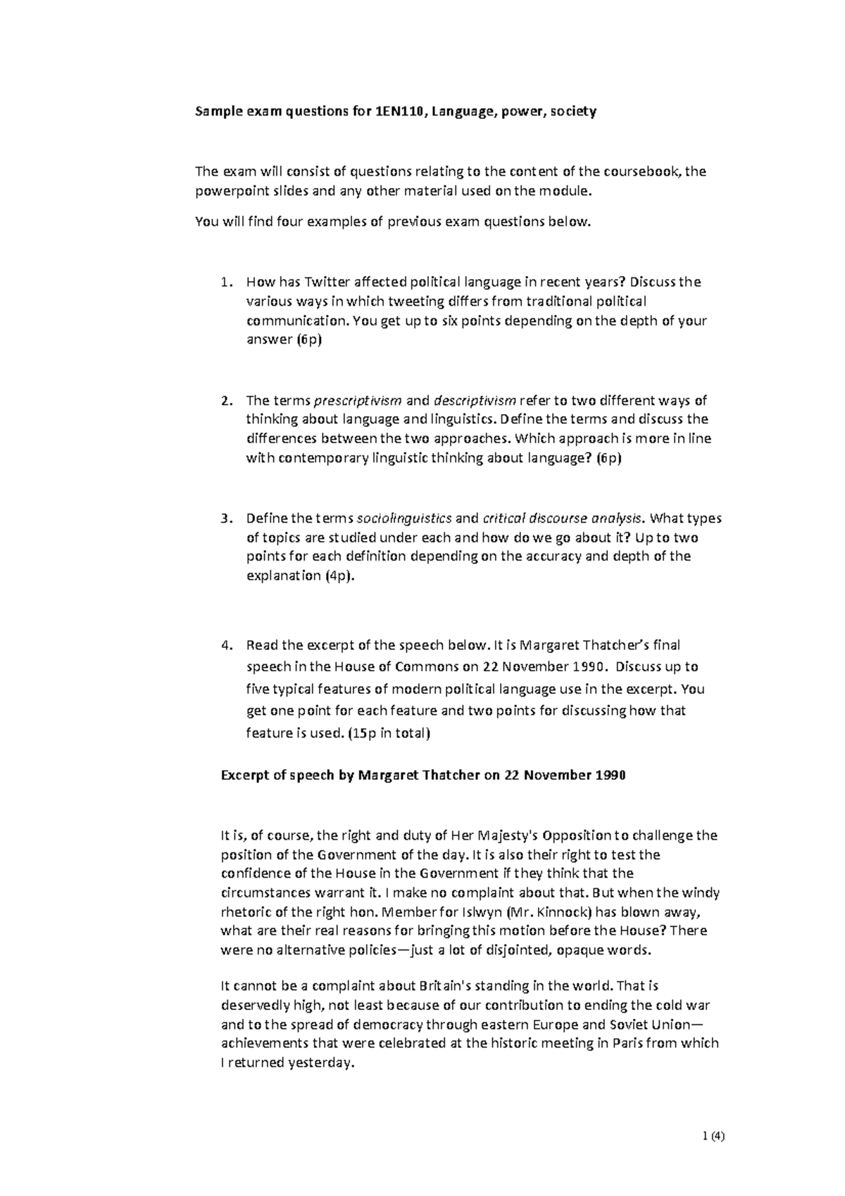 Sample exam questions for 1EN110 - You will find four examples of ...
