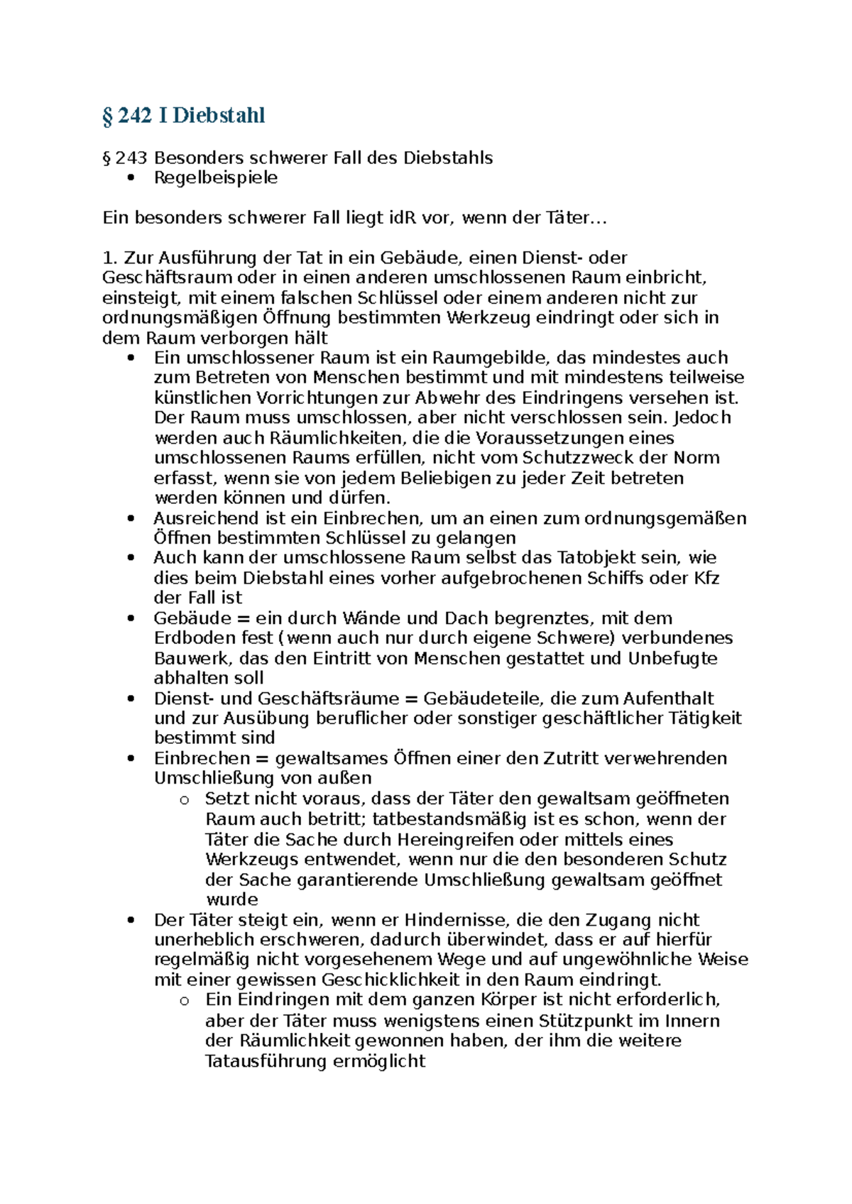 242 I Diebstahl & 243 Besonders schwerer Fall des Diebstahls ...