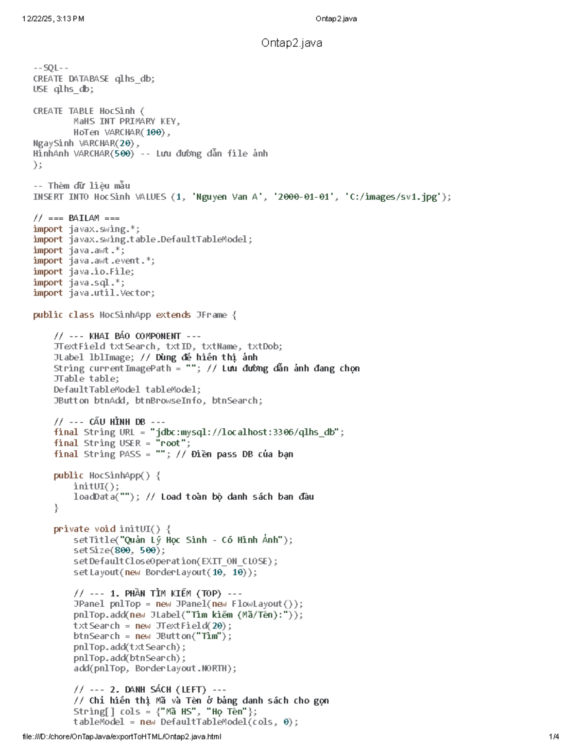 Java Code for Student Management App (Ontap2.java) - Studocu