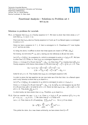 Functional Solutions to Problem Set 3 - TUM Mathematics WS - Studocu