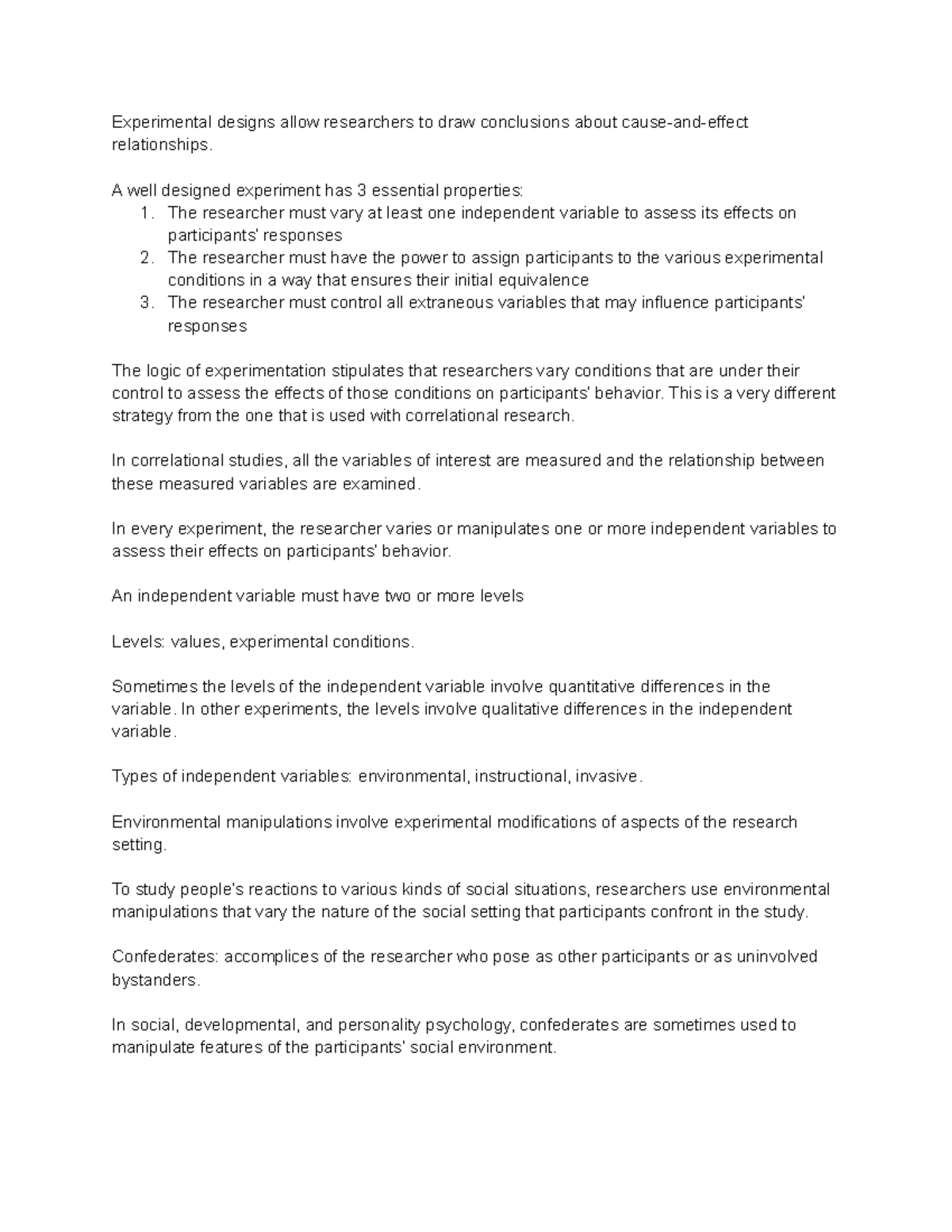 Chapter 9 notes - Textbook used: Goodwin, C. J. (2013). Research in ...