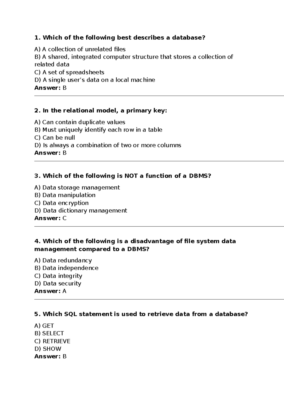 IRM4723 Copilot Q&A - Database Concepts MCQs - Studocu