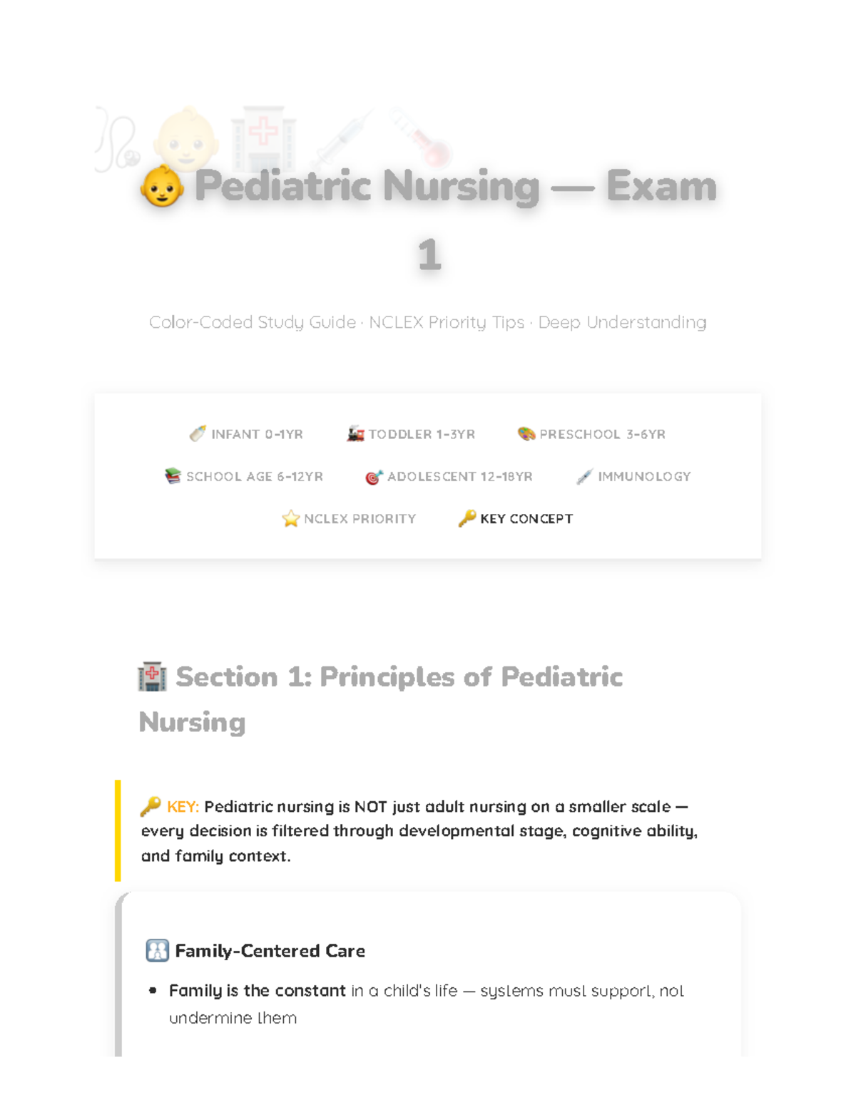 Pediatric Nursing Exam 1 Study Guide: Key Concepts & NCLEX Tips - Studocu