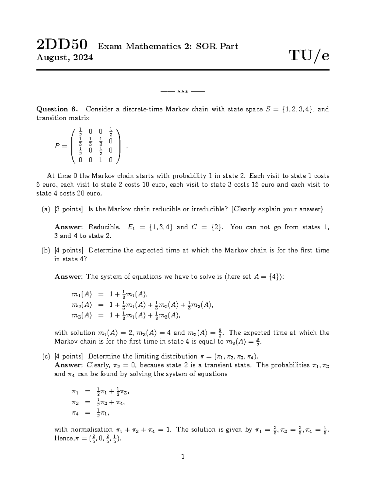 2DD50 Final Exam Mathematics 2: SOR August 2024 Solutions and Analysis ...