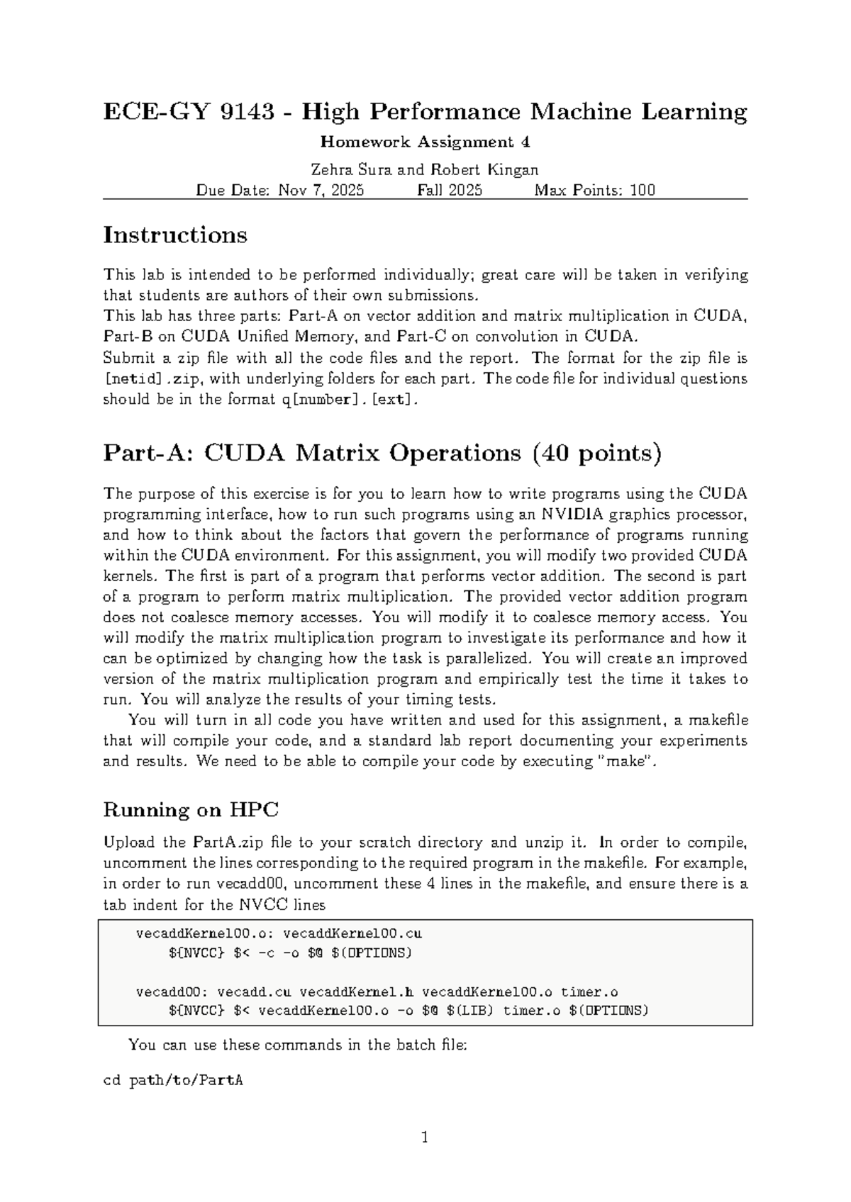 HPML 9143 Lab 4: CUDA Vector & Matrix Operations Assignment - Studocu