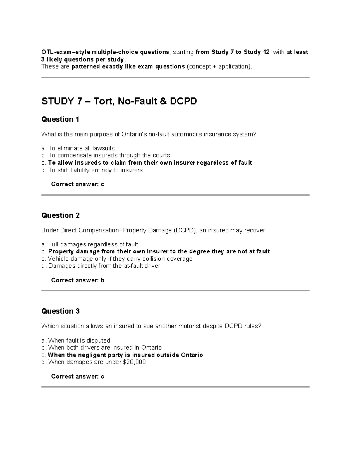 Study 7-12: Exam-Style Questions & Answers on Auto Insurance - Studocu
