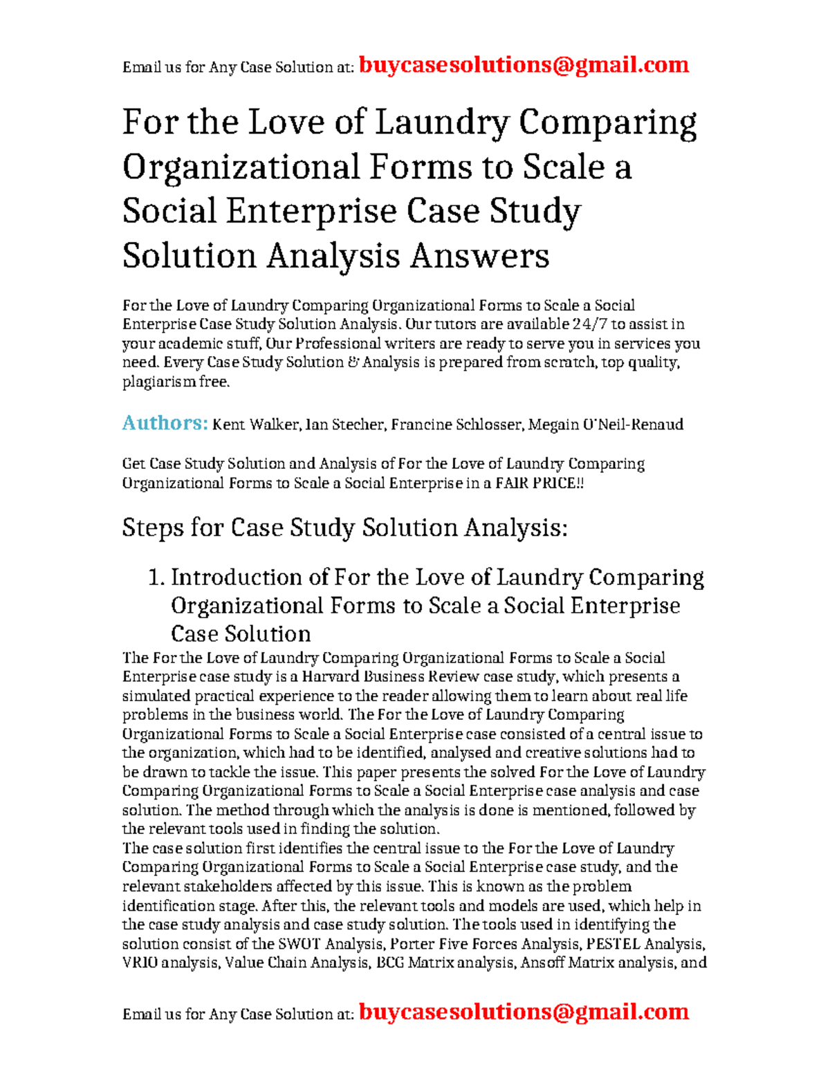 HBR Case Study Analysis: For the Love of Laundry Organizational Forms ...