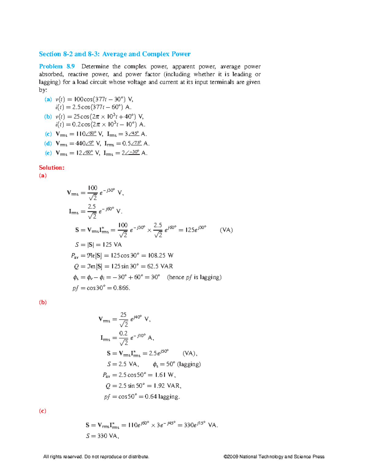 C C problems Examples - Section 8-2 and 8-3: Average and Complex Power ...