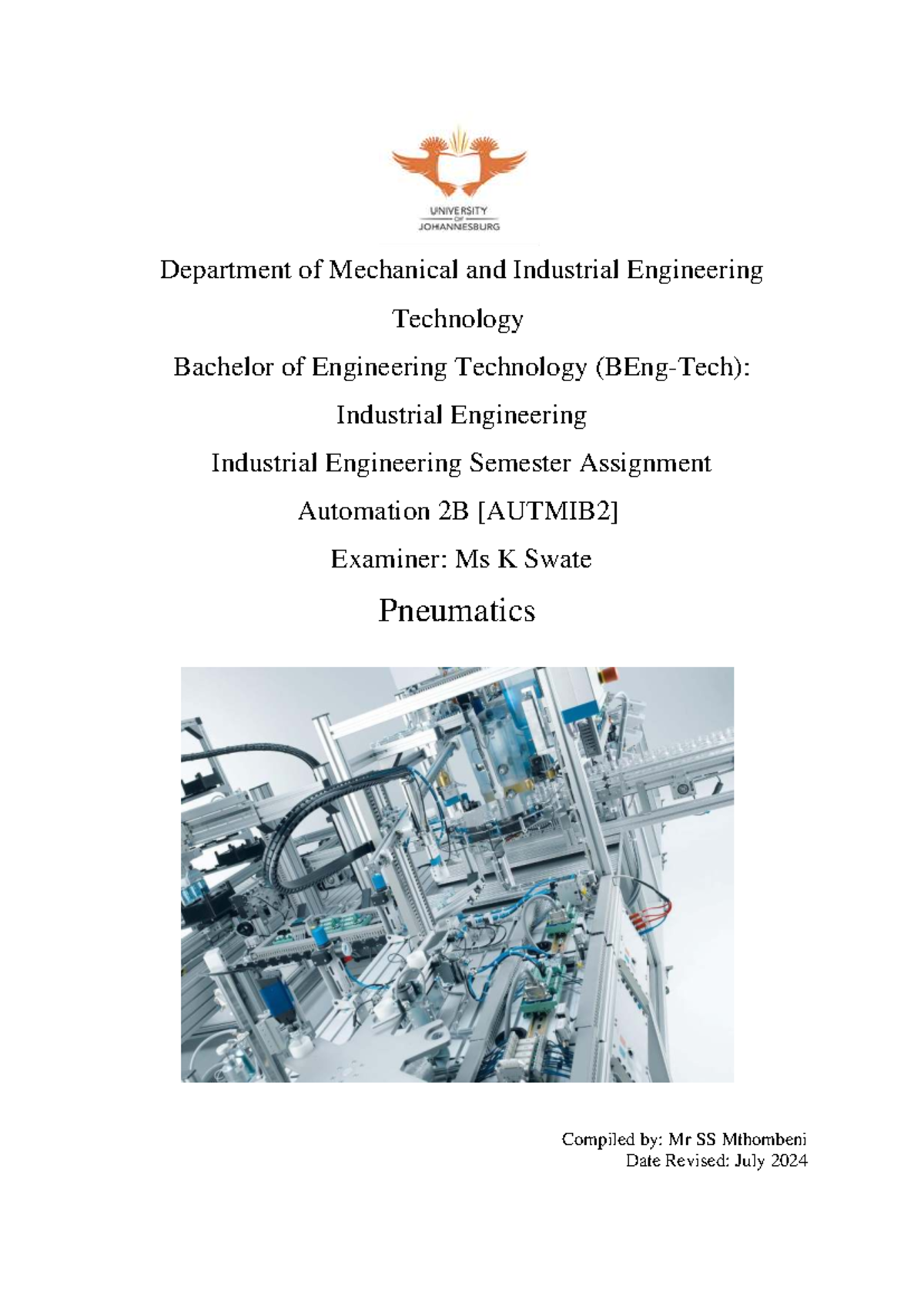 PNE 2B: Pneumatic System Design Project Assignment - Studocu