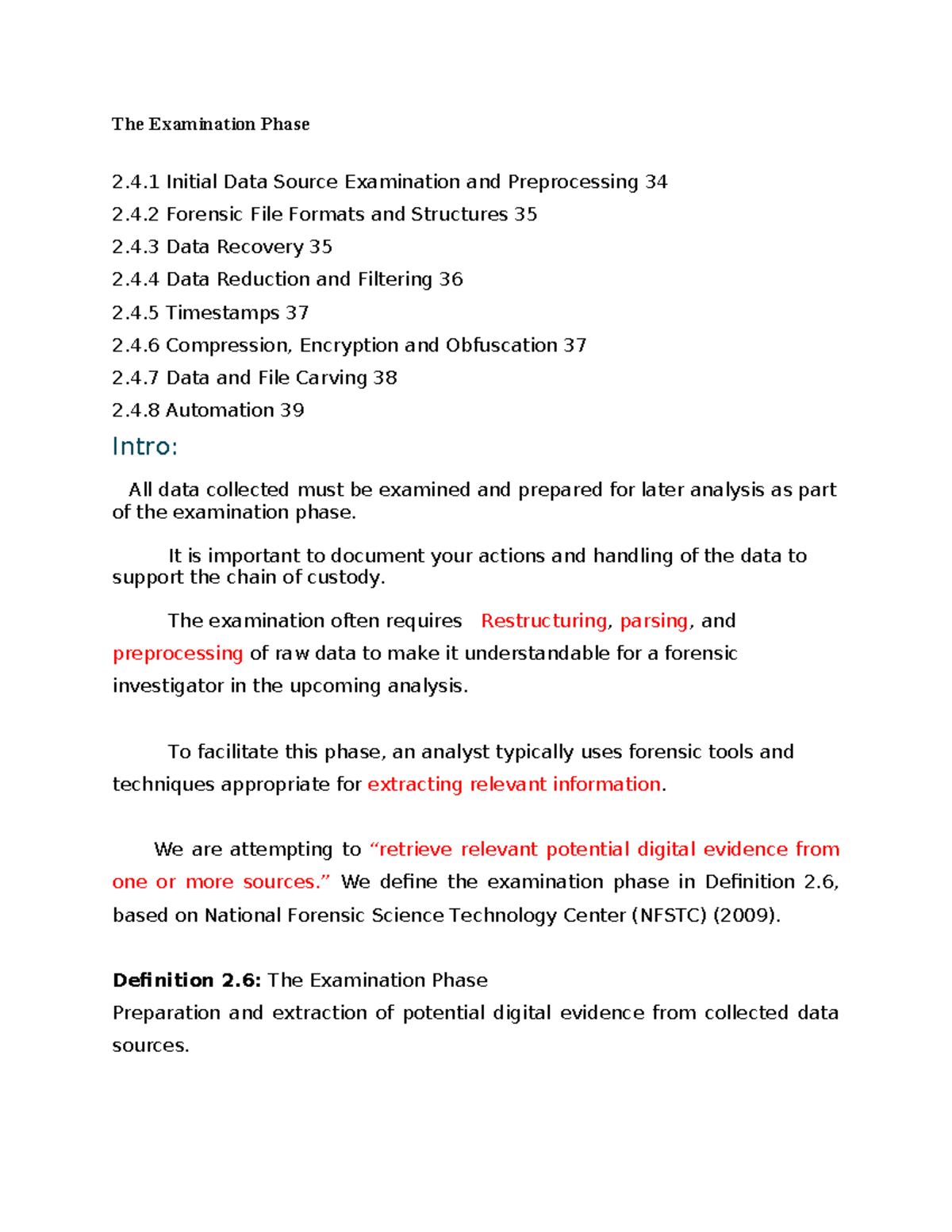 The Examination Phase - notes dmf - The Examination Phase 2.4 Initial ...