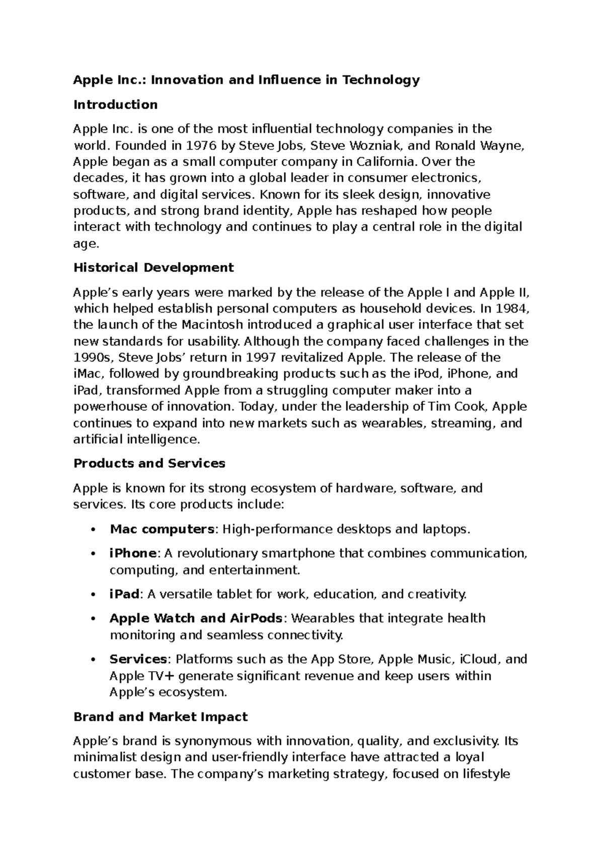 Apple Inc. (BUS 101): Innovation and Market Influence Overview - Studocu