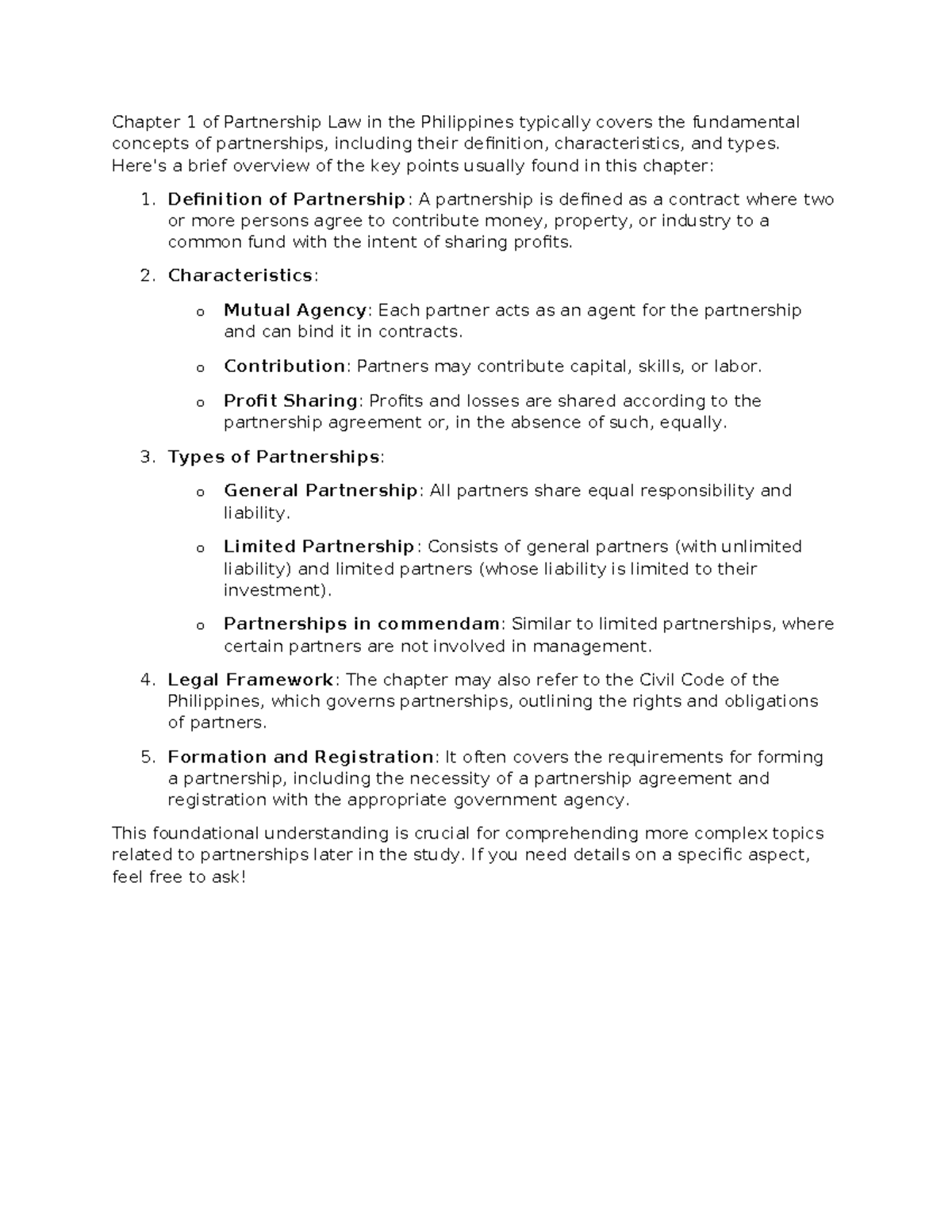Chapter 1 of Partnership Law - Here's a brief overview of the key ...