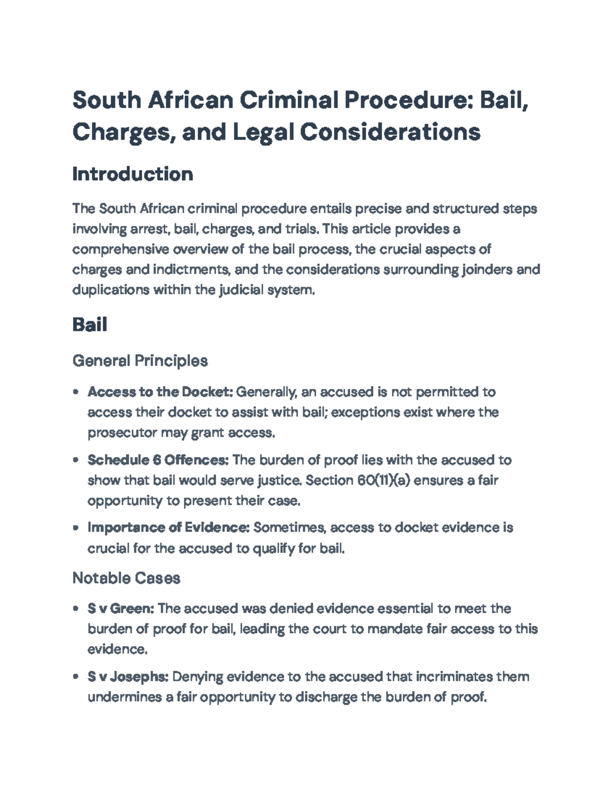 South African Criminal Procedure (SACP): Bail and Legal Insights - Studocu