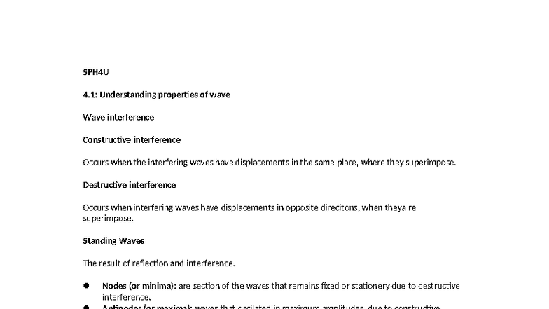 SPH4U 4.1: Properties of Waves and Interference Patterns - Studocu