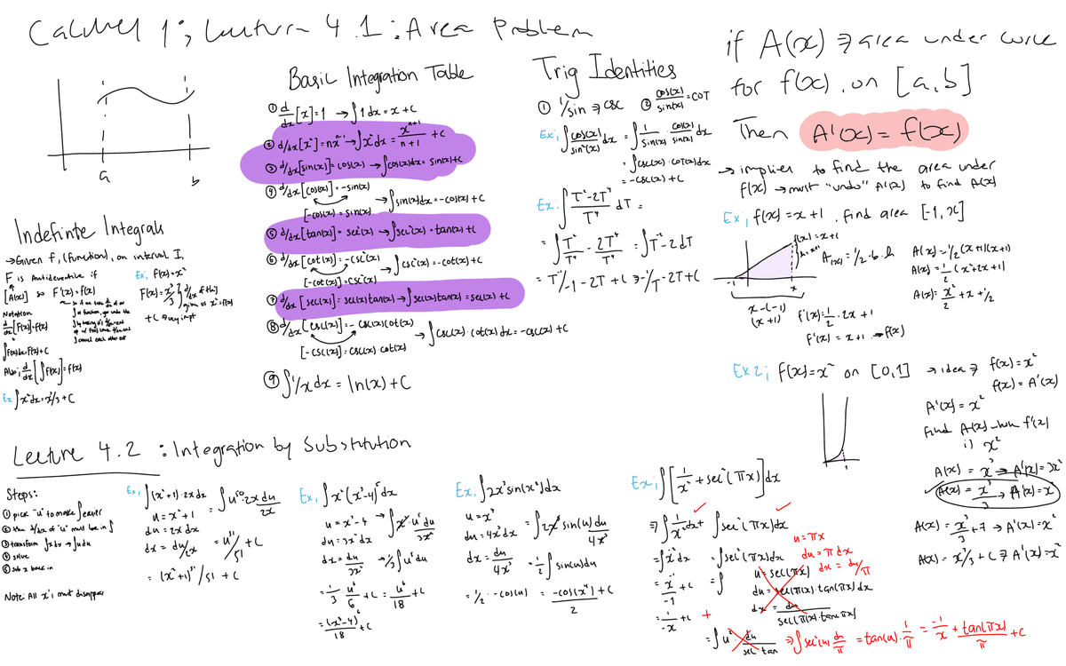 Calculus 2 - practice notes - Calmer 1 Luther 4 : A rea Problem if A(x ...