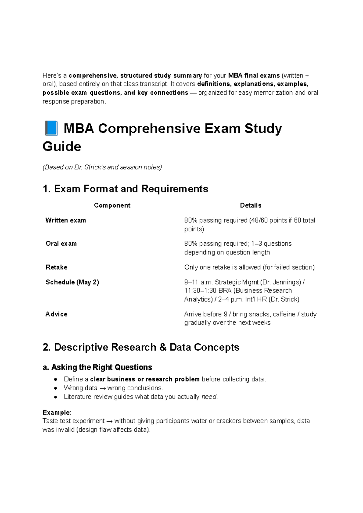 MBA Final Exam Study Guide: Comprehensive Overview - Studocu