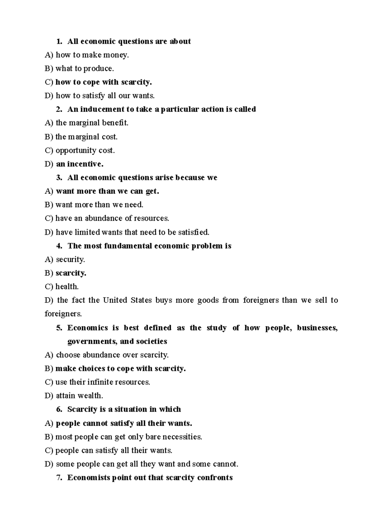 ECO 101: Multiple Choice Review on Economic Concepts - Studocu