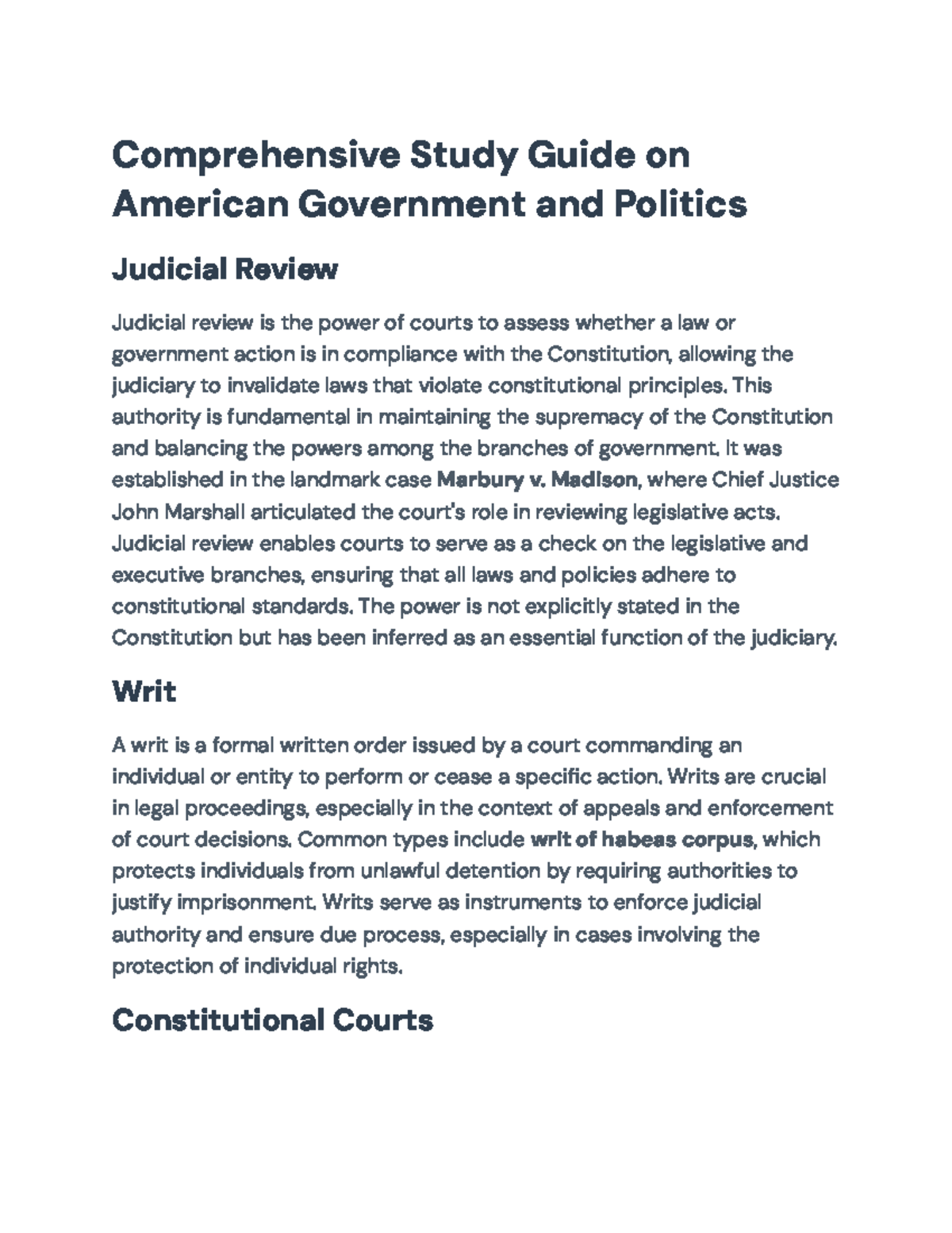 Comprehensive Study Guide on Judicial Review in American Politics - Studocu