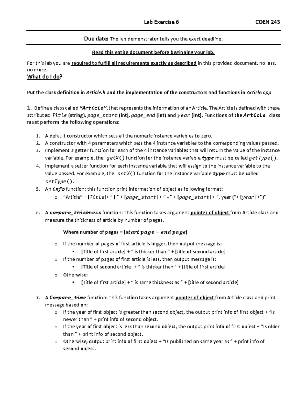 COEN 243 Lab 6 Thursday - lab - Lab Exercise 6 COEN 243 Due date: The ...