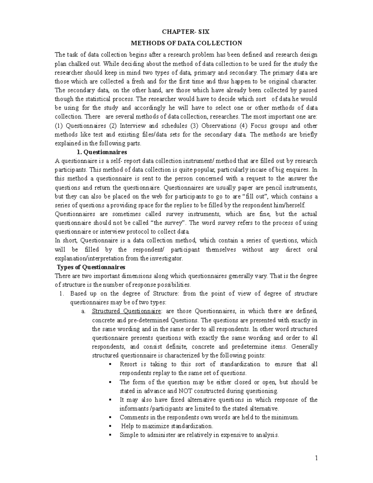 Research Methods Chapter 6: Data Collection Techniques Explained - Studocu