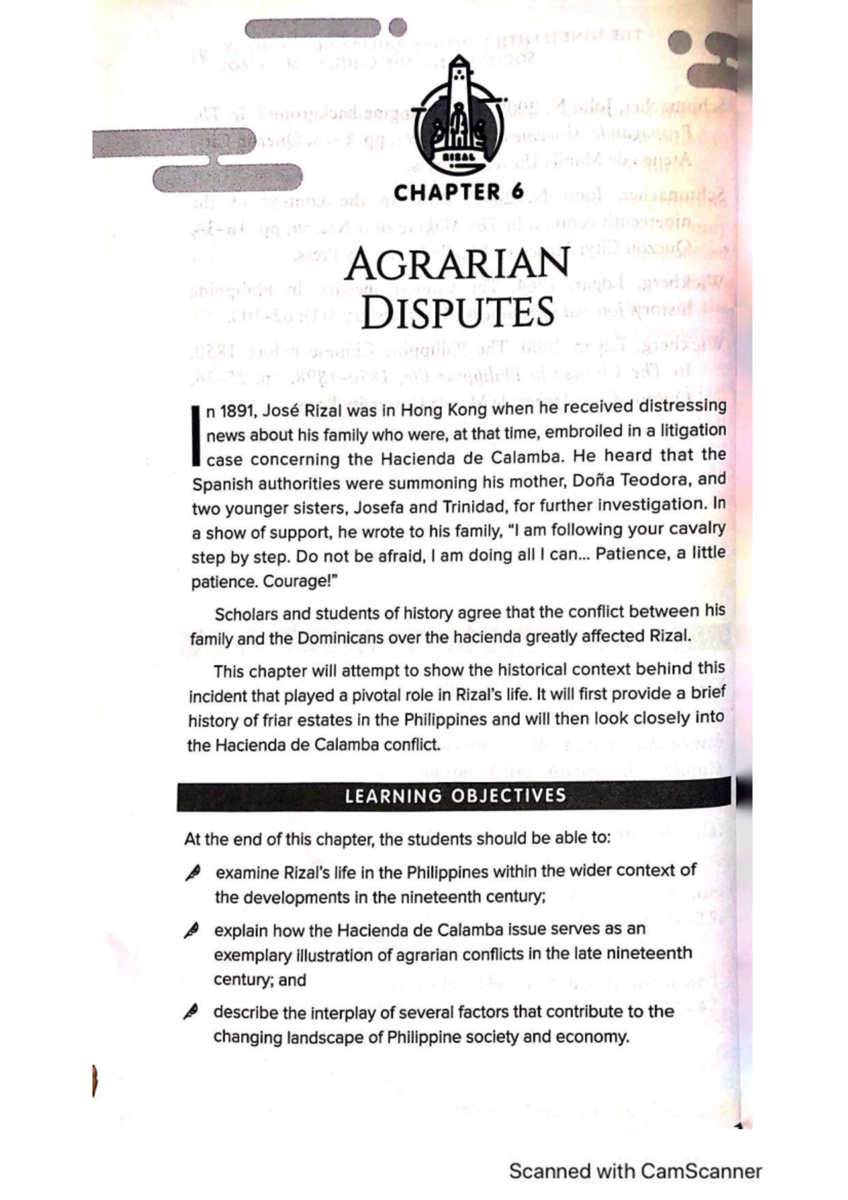 RIZAL CHAPTER 6: Agrarian Disputes and the Hacienda de Calamba - Studocu