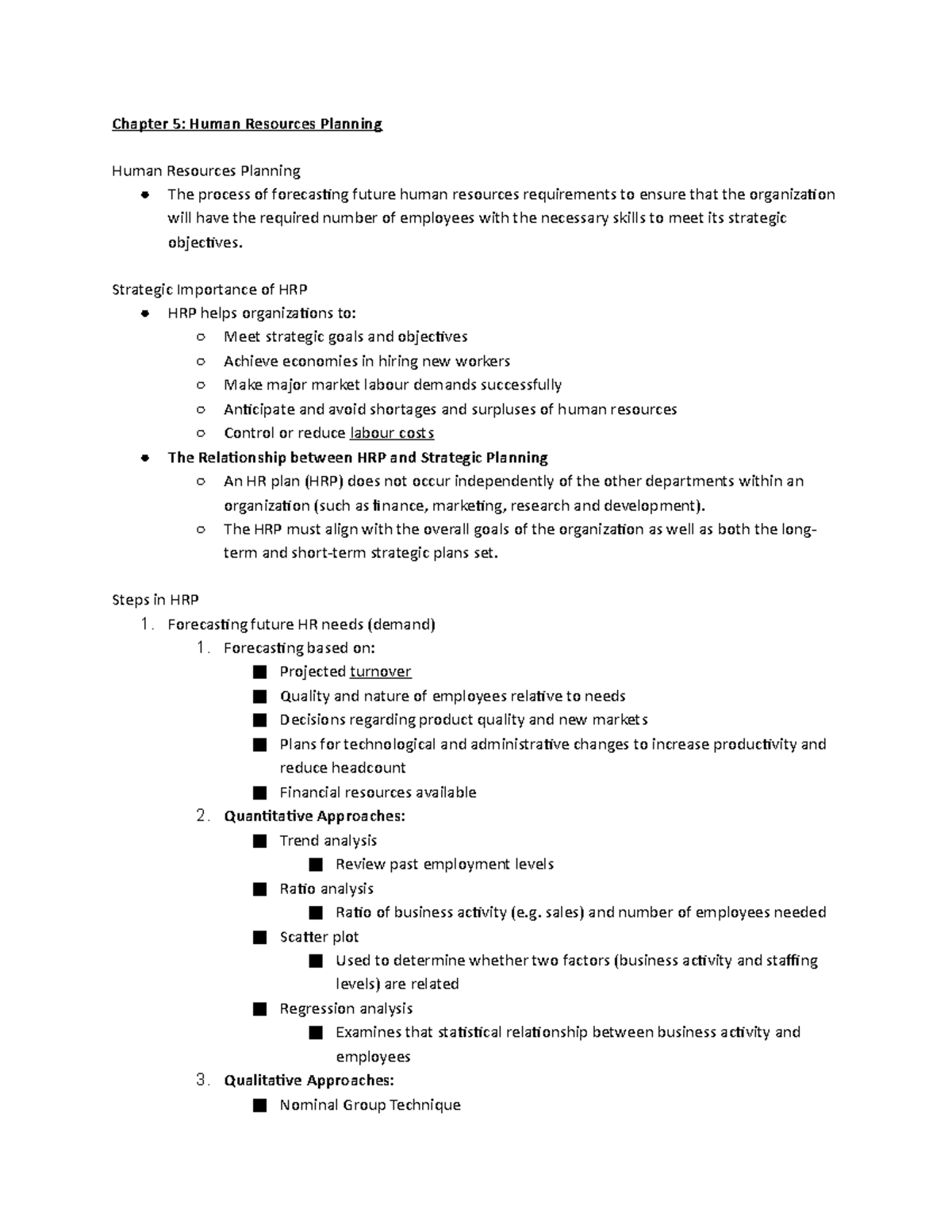 Chapter 5 Human Resources Planning - Chapter 5: Human Resources ...