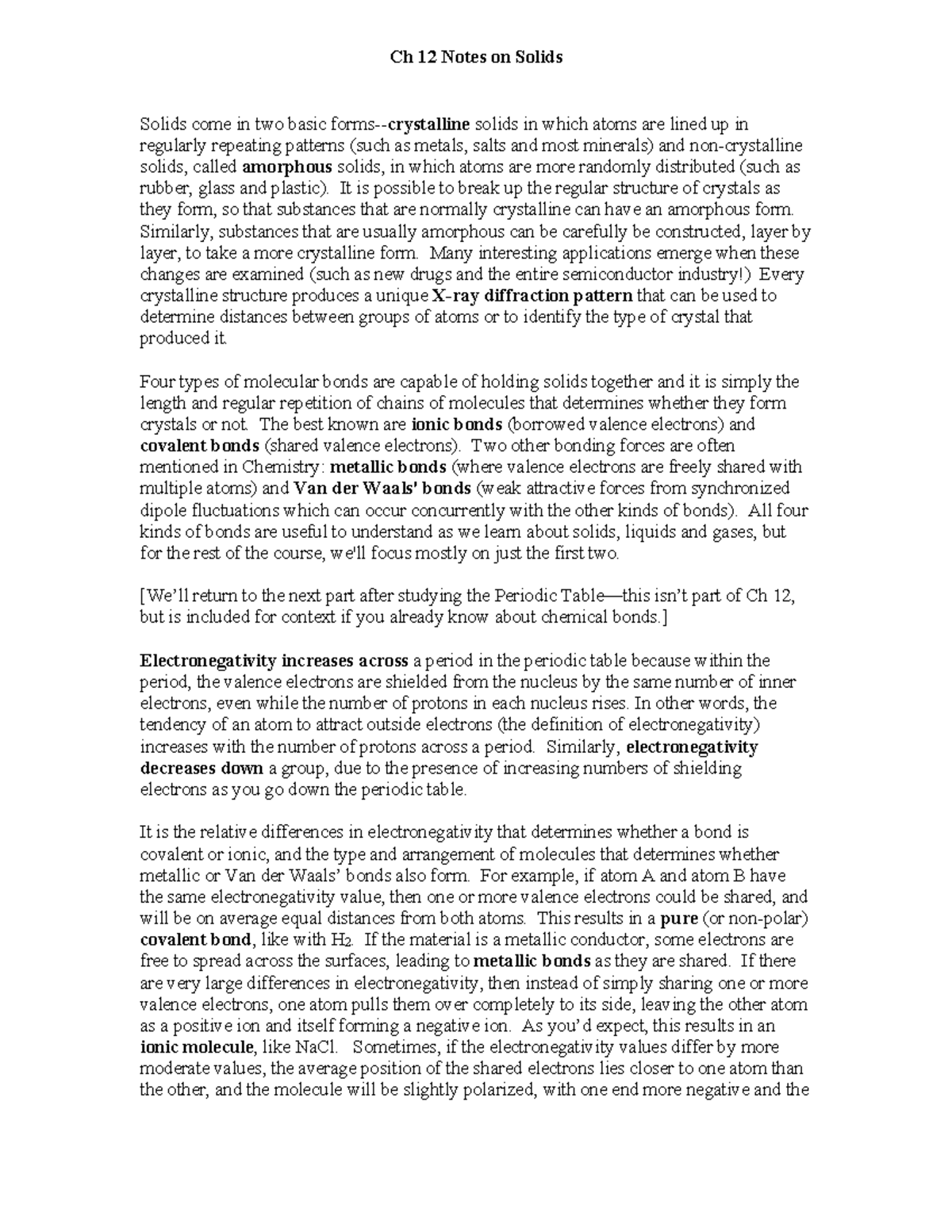 Chapter 12 Notes on Solids: Elasticity, Tension, and Compression ...