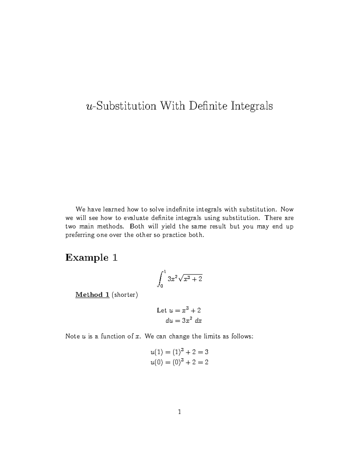 U Sub with Definite integrals - We have learned how to solve indefinite ...