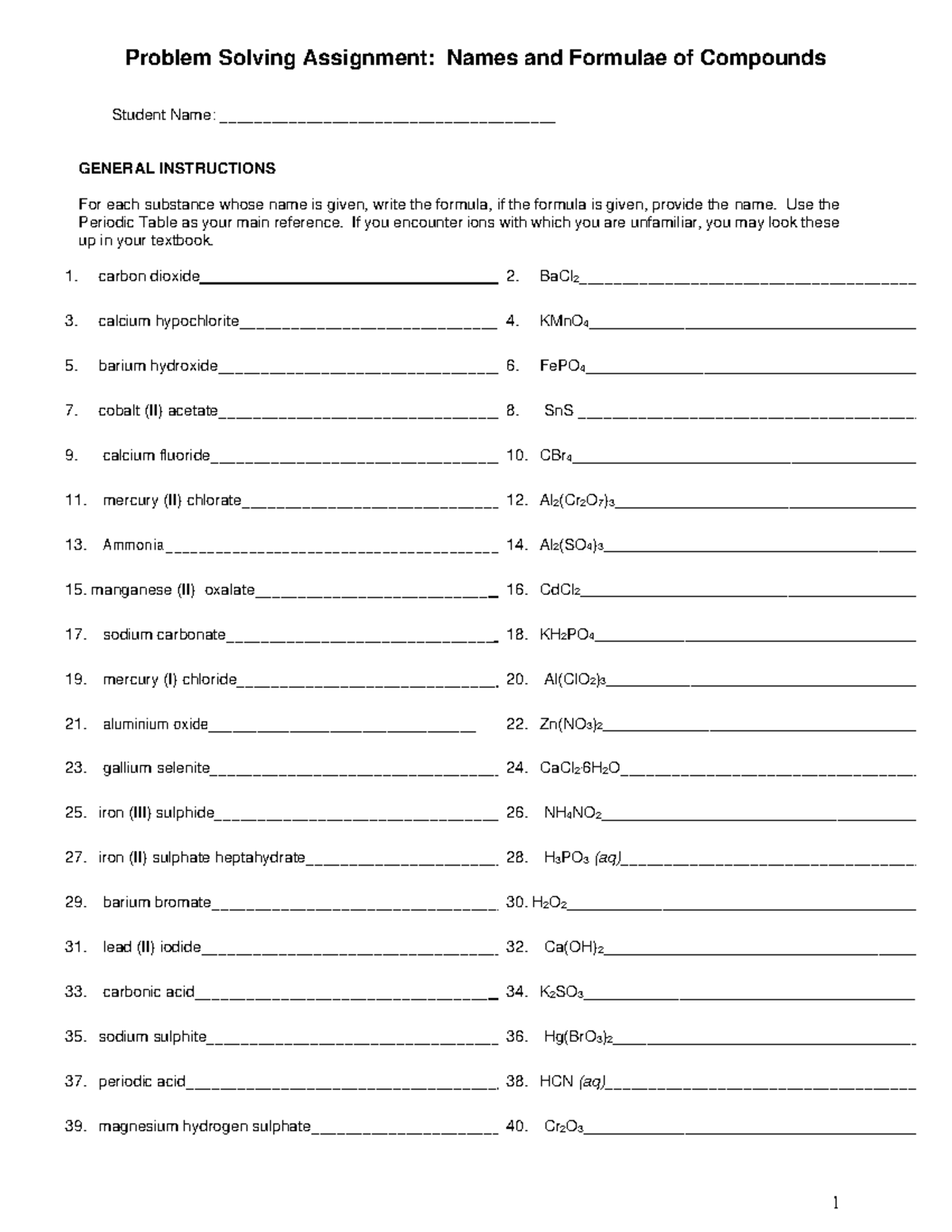 Dawson College - Problem Solving Assignment: Naming Compounds - Studocu