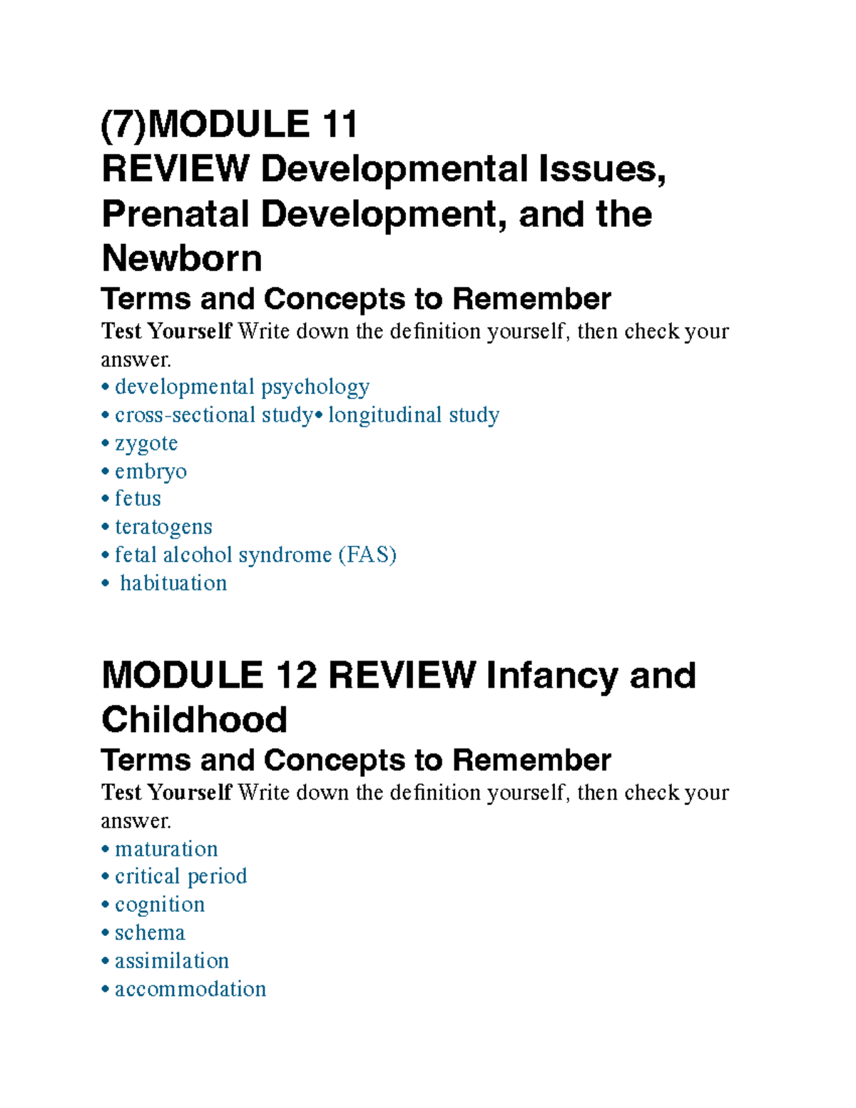 Psychology Review Modules: Development to Motivation - Studocu