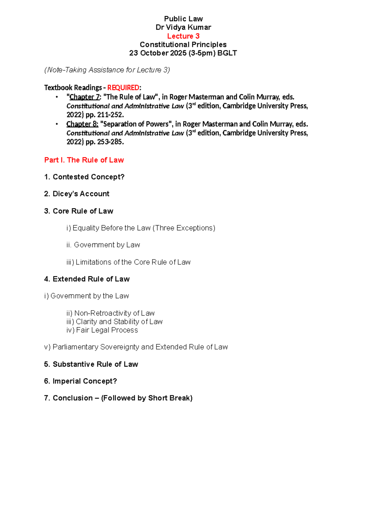 Public Law BGLT Lecture 3: Constitutional Principles Notes (2025) - Studocu