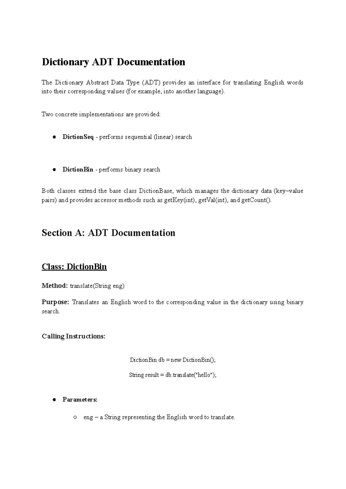 Dictionary ADT: DictionBin & DictionSeq Implementation Guide - Studocu