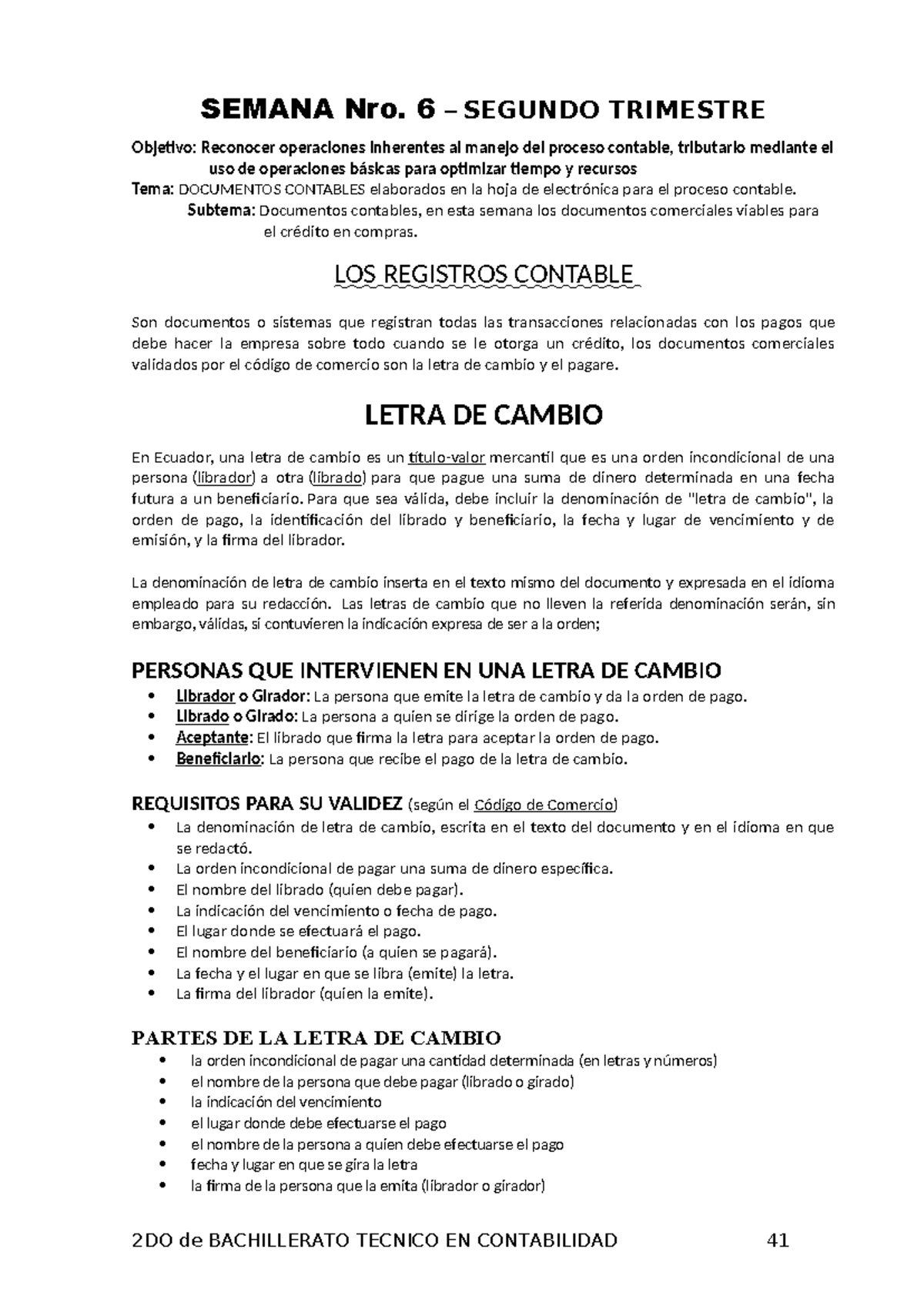 Documentos Contables y Letras de Cambio - 2DO BACHILLERATO TECNICO ...
