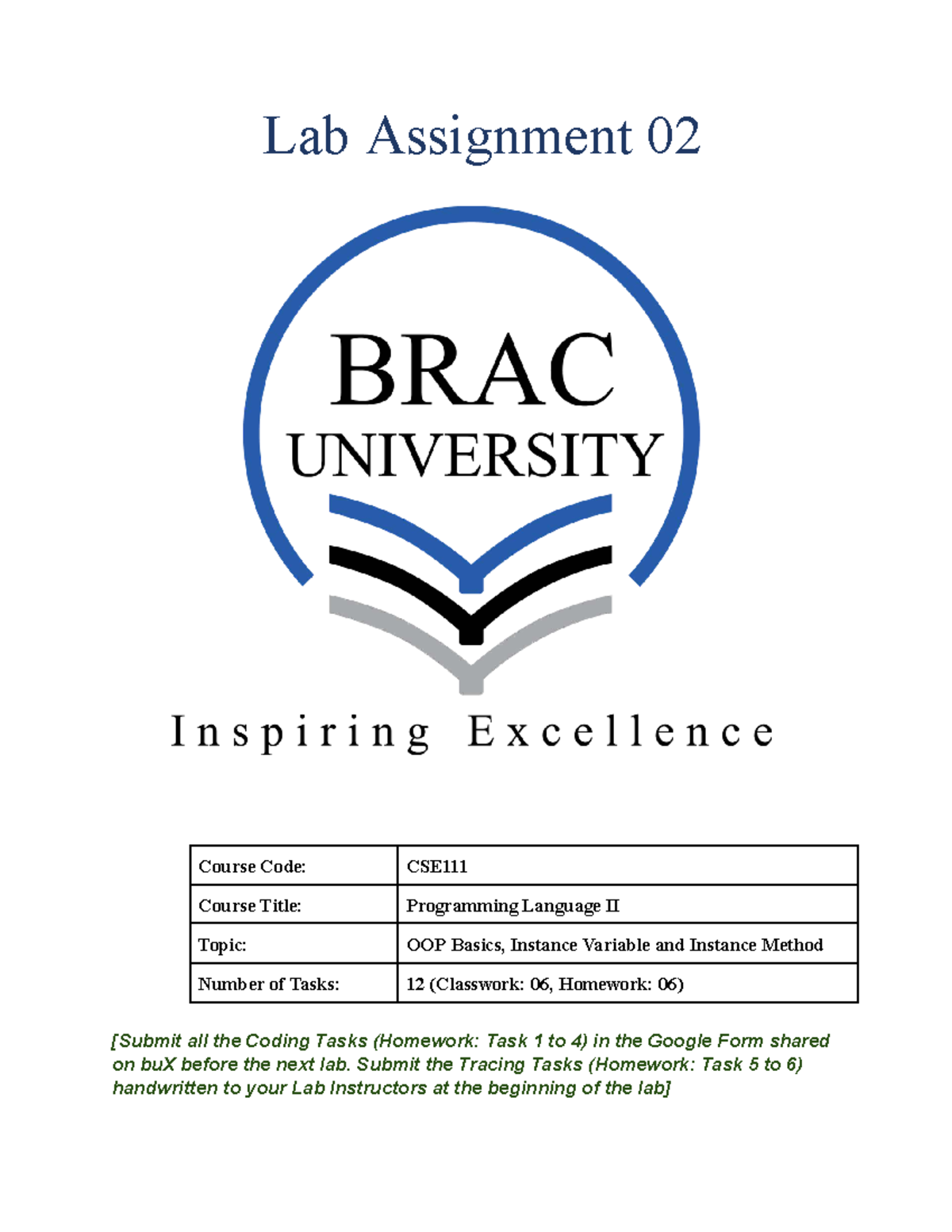 CSE111 Lab Assignment 02: OOP Basics & Coding Tasks - Studocu