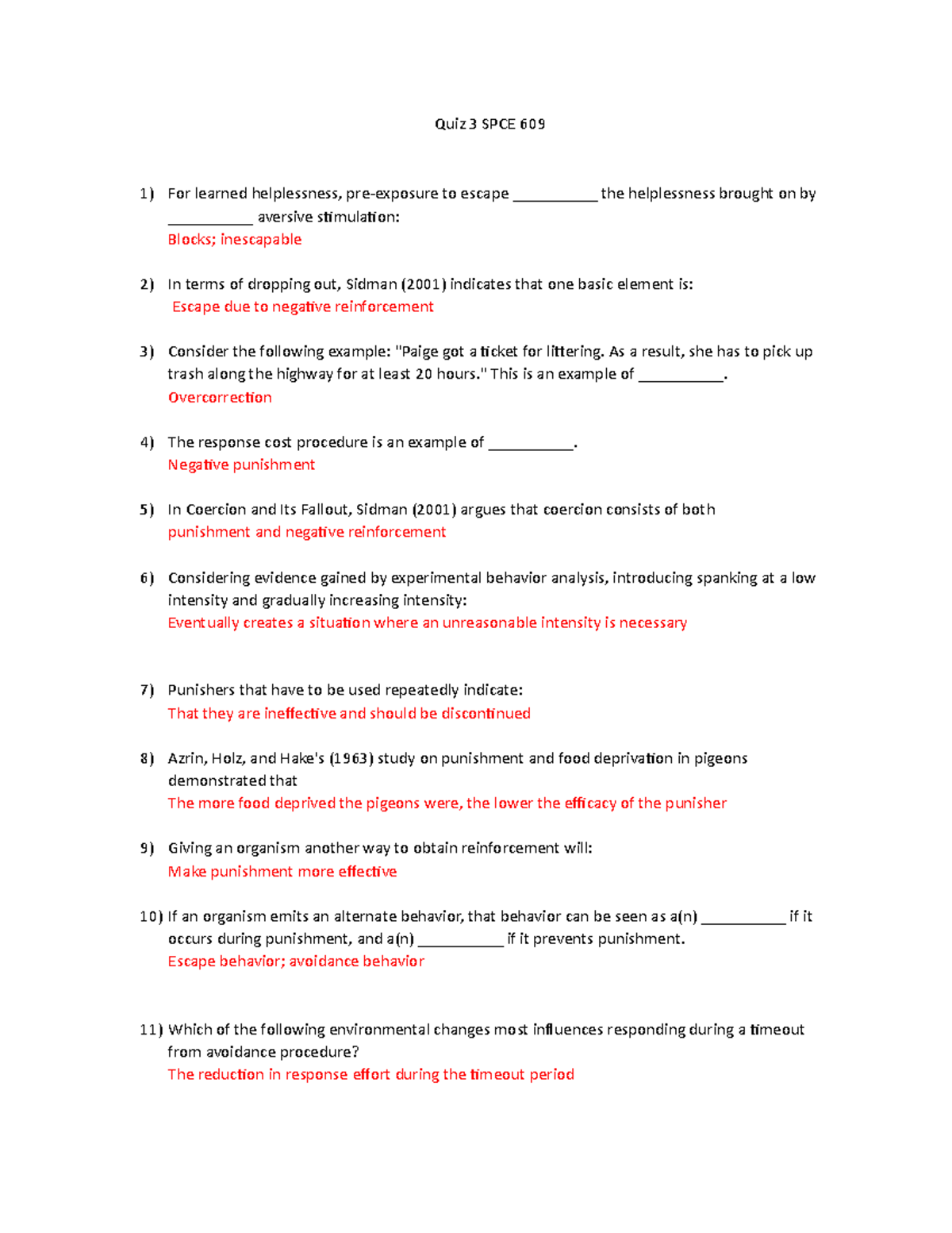 SPCE 609 Quiz 3 - Key Concepts and Questions Review - Studocu