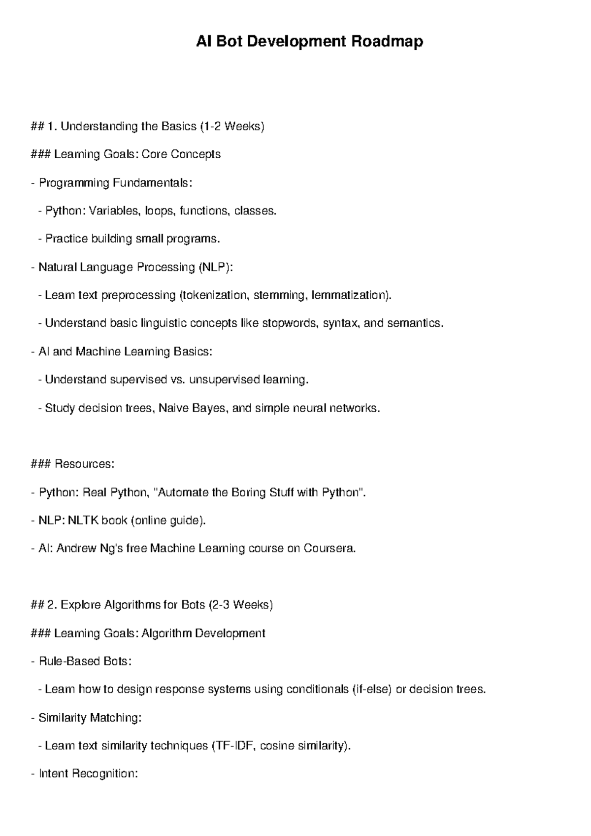 AI Bot Development Roadmap - Understanding the Basics (1-2 Weeks ...