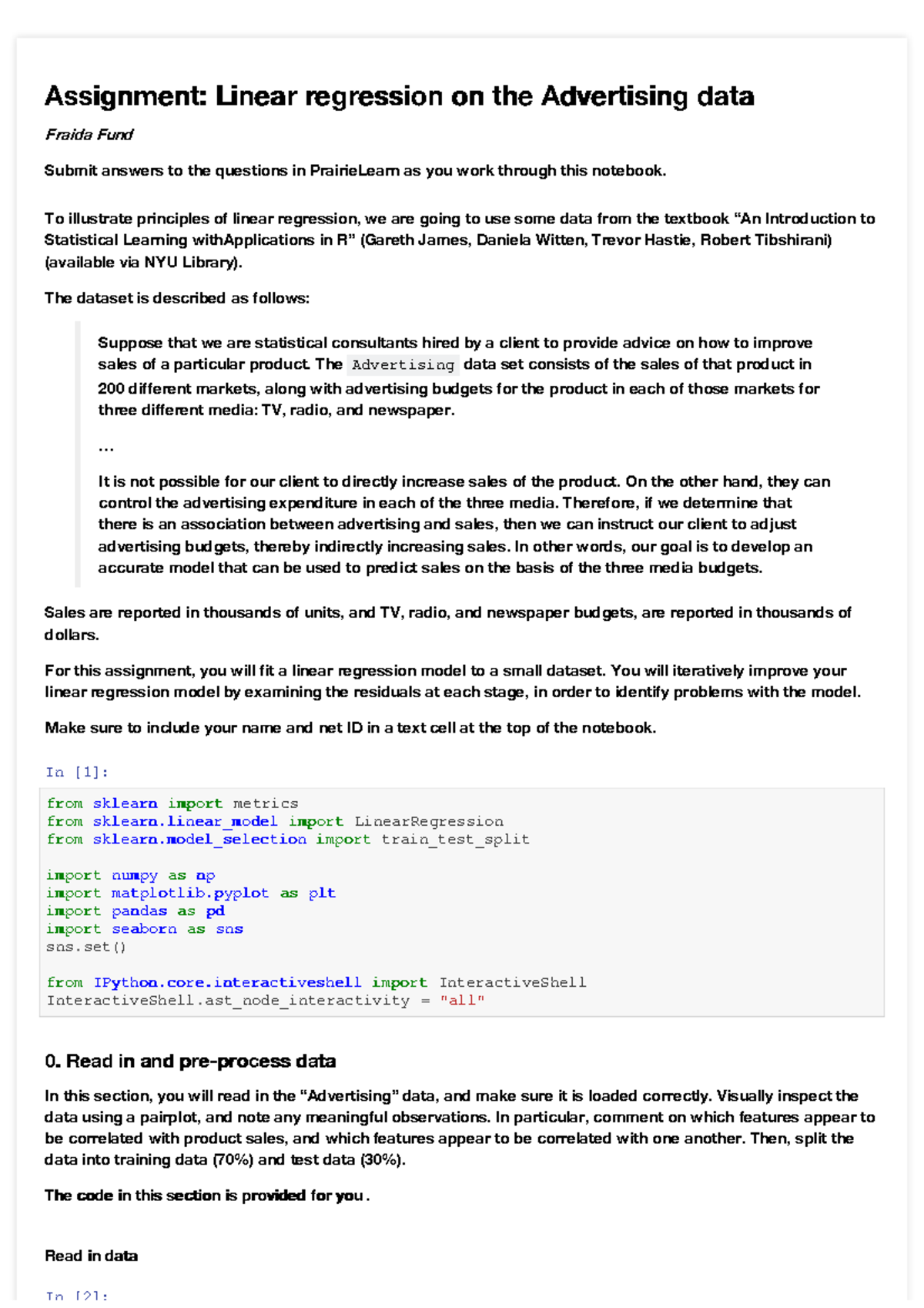 Lab-solution-1 - Lab Solution 1 - Assignment: Linear regression on the ...