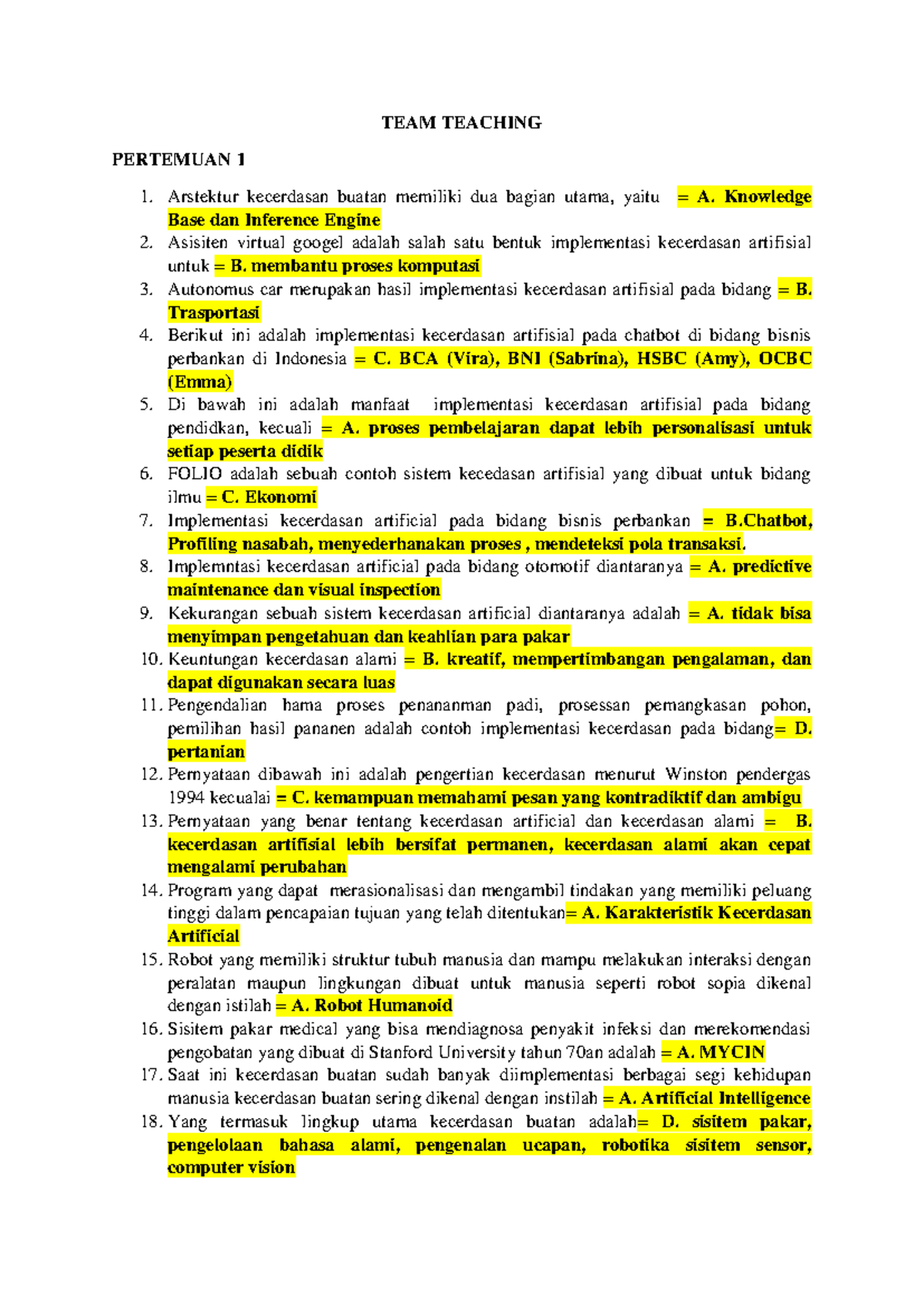 Jawaban Kuis Team Teaching M1 M14 Implementasi Kecerdasan Artifisial
