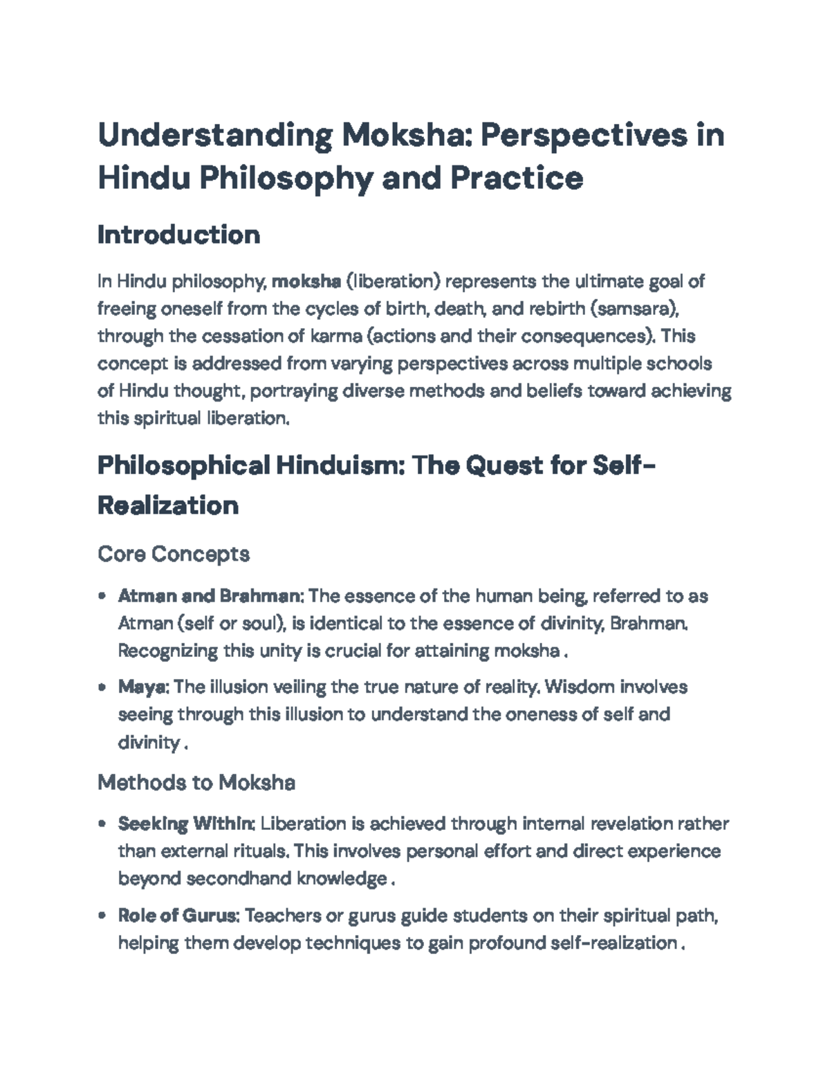 Hindu Philosophy (PHIL 202): Insights on Moksha and Spiritual ...