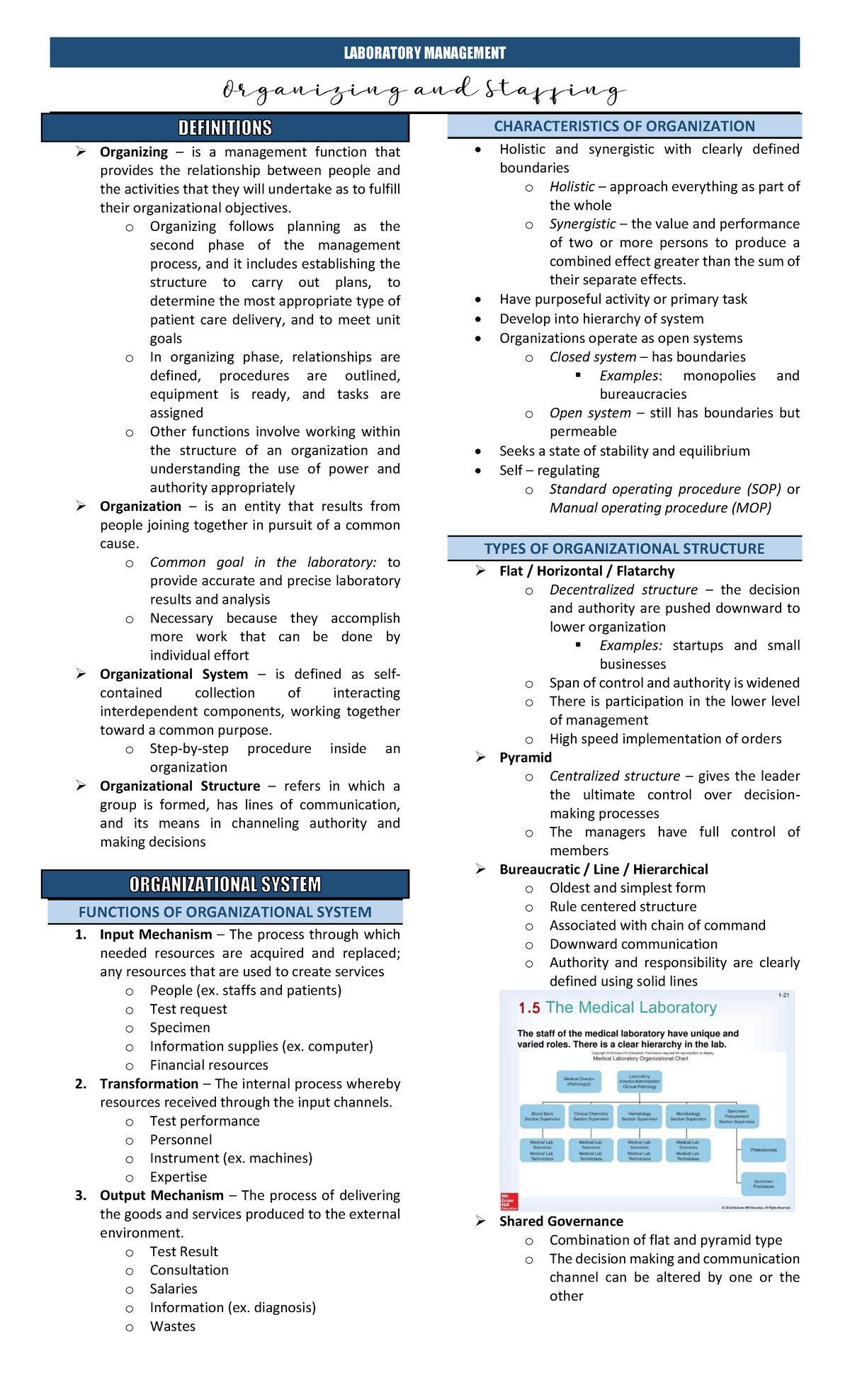 Lesson 2: Organizing and Staffing in Laboratory Management - Studocu