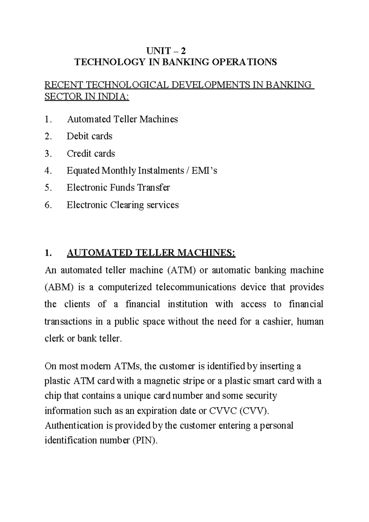 BTM UNIT 2 - Recent Tech Developments in Indian Banking Operations ...