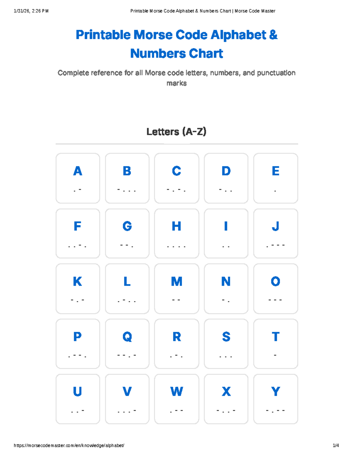 Printable Morse Code Alphabet & Numbers Chart - Studocu